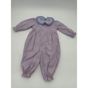 James & Lottie Gingham Bubble Romper Pink Blue Ruffle Collar JLF23-003-M 9M
